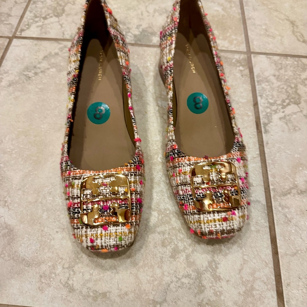 Tory Burch Multicolor Tweed Loafer with Gold Logo, NEW